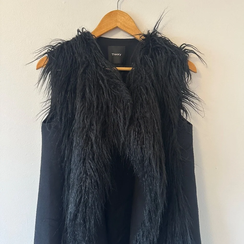 Theory Nyma Shaggy Long Vest in Black Faux Fur | Size Small - Picture 3 of 9
